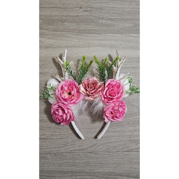 Handmade Light-Up Floral Antler Headband LED Deer Antlers Festival Costume NWOT - Picture 5 of 9